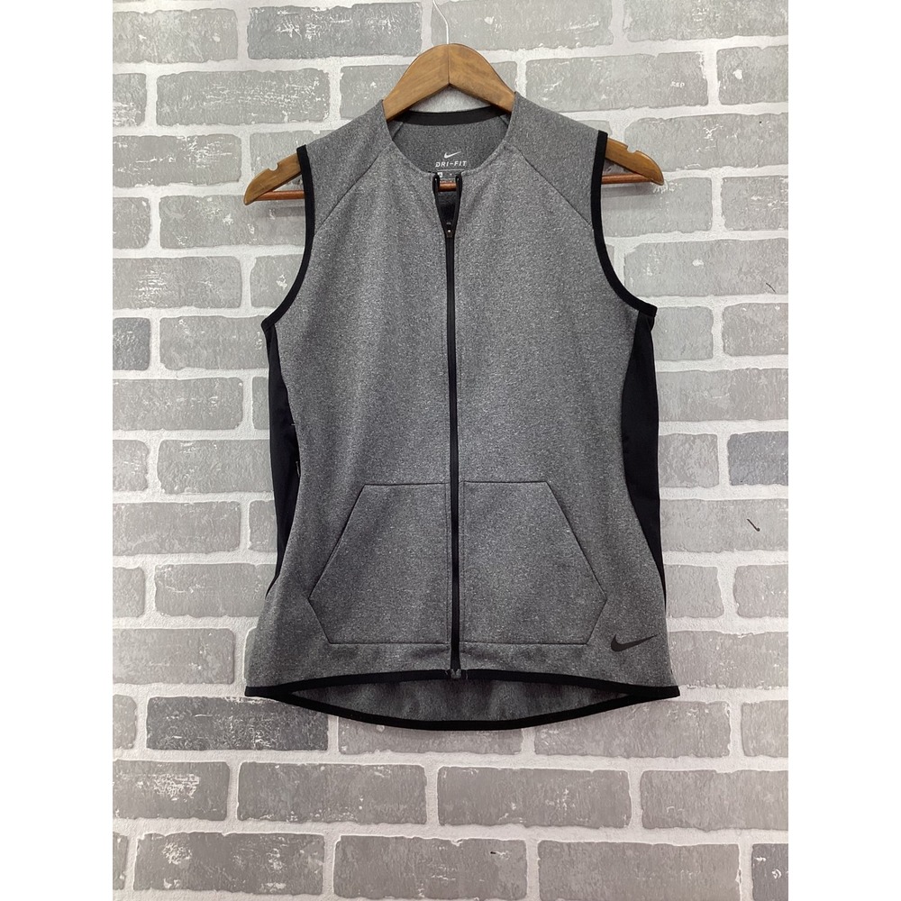 Nike Dri-FIT Womens Gray Black Full Zip Running Vest Sleeveless Jacket Medium